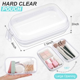 Hoolerry 3 Pcs Clear Hard Zipper Case Hard Plastic Pouch Transparent Hard Case Zipper Case Clear Makeup Bag Portable Travel Organizer Bin for Cosmetics, Building Blocks, Puzzles(Clear,S)