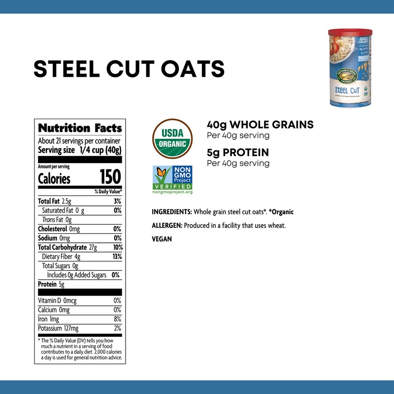 Nature's Path Organic Oats, Steel Cut, 30 Ounce Canister