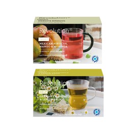 Nakato Revolution Herbal Tea Set of 2 [Chamomile & Lemon Balm (0.5 oz (1.5 g) x 16 Bags], Hibiscus, Mango & Moringa (0.1 oz (3 g) x 16 Bags)