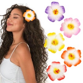 WOVOWOVO 5Pcs Hawaiian Flower Hair Clips 4” Hibiscus Plumeria Flower Hair Clips for Women Artificial Flowers Clips for Hair Luau Tropical Beach Accessories