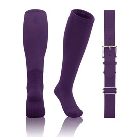 QBK 2T/3T/4T/5T Toddler Baseball Socks And Belt Youth Softball Tee Ball Combo Set for Boy Girl (1 Pairs of Socks & 1 Belt)(PURPLE 5-7Y)