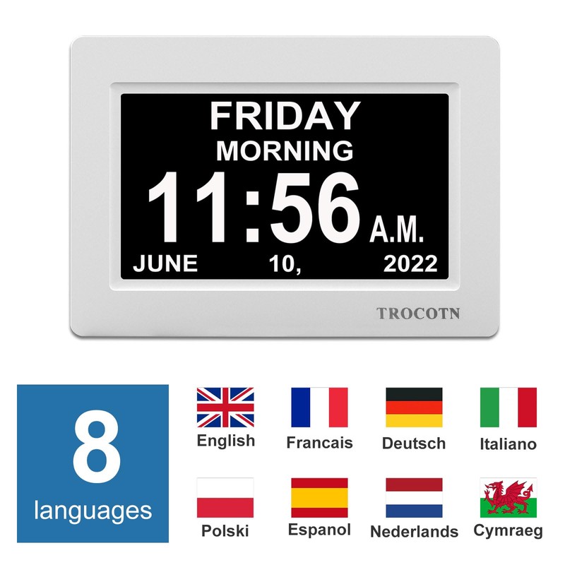 TROCOTN 7 Inches Digital Clock Day Clock Large Display Alarm