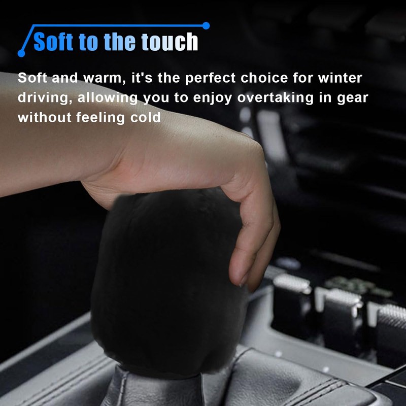 2PCS Plush Car Gear Shift Knob Cover & Handbrake Cover,