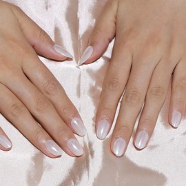 MOTIBACK Almond Press On Nails Short - 24 PCS Oval False Nails with Jelly Glue, Natural Looking Stick on Nails for Women (12 Sizes)-Bright White