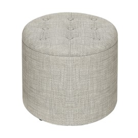 Adeco 14.6" Round Storage Tufted Ottomans with Removable Lid, Harbor Gray