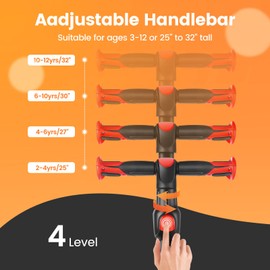 TONBUX Kids Scooter for Age 3-12, Toddler Scooter with 4 Adjustable Heights, Light Up 3-Wheels Scooters, Shock Absorption Design, Lean to Steer, Balance Training Scooters for Kids