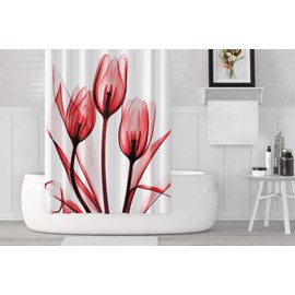M&W DasDesign Shower Curtain Rose Tulips Flowers Plants Bathroom Textile Curtain Anti-Mould Effect Leaves Washable Shower Curtain Bath Includes 12 C-Rings Weight Bottom 180 x 200 cm (W x H)