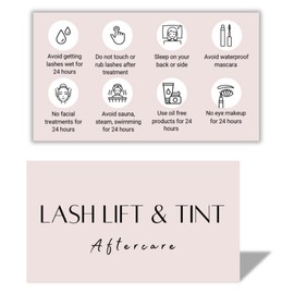 Lash Lift and Tint Aftercare Card | 50 Pack | 2x3.5 Inch Card Size | Lash Lift and Tint, Design with Simple Illustration & Instruction