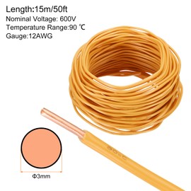sourcing map 50 Feet Electrical Wire Insulated Solid Copper 12 AWG Hook Up Wire Cable THHN Wire Residential, Industrial, Grounding, Electrical Rated for 600 Volts, UL listed, Orange