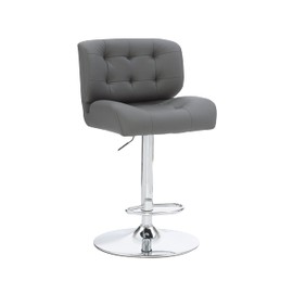 Powell Collier Grey Faux Leather Tufted Back and Polished Chrome Base Barstool with ABS Swivel Adjustable Seat