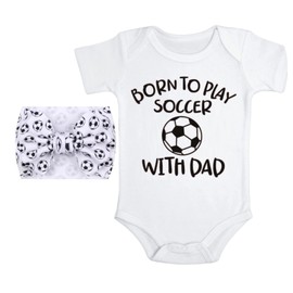Sarlonter Soccer White Onesie & 7" Bow Headwrap - 9 months Baby Girls