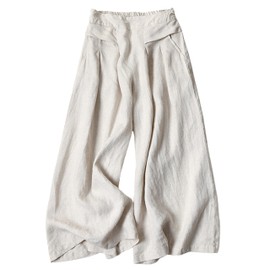 Hooever Women's Culottes Pants Wide Leg Elastic Waist Palazzo Trousers Capri Pant(Beige-XXL)