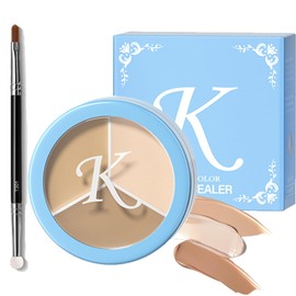 Cream Concealer Full Coverage Palette with Brush, 3 Colour Corrector Concealer Makeup Palette Blendable Shades for Dark Circles, Tattoo, Waterproof Contour Matte Foundation, Travel Size Makeup Pallet