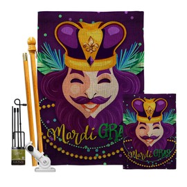 King Of Mardi Gras Burlap Garden House Flags Kit Springtime Carnival Festival Masquerade Celebration Season Holiday French Small Decorative Gift Yard Banner Double-Sided Made In USA 28 X 40