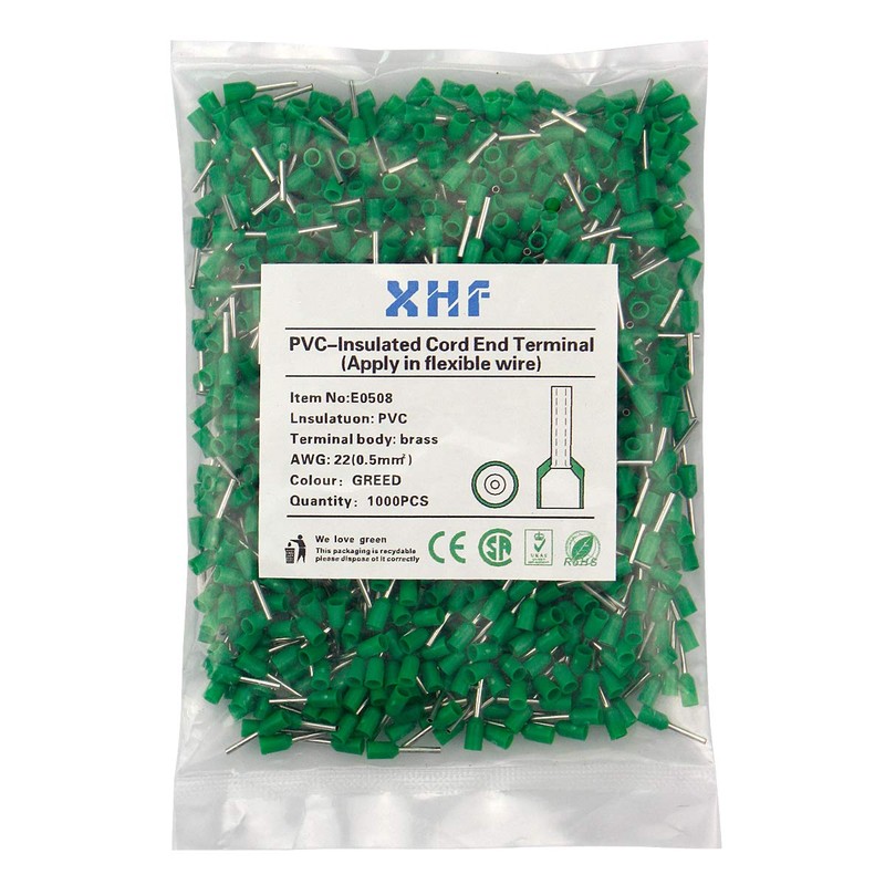 XHF 1000 PCS AWG 22/0.5mm² Wire Ferrules Insulated Copper Crimp