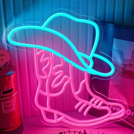 Flixyticy Cowboy Boot with Hat Neon Signs, LED Hanging Light Sign USB Powered Dimmable for Girls Room, Women Bedroom, Preppy Dorm Decoration Party Birthday Christmas Gifts (Cowboy Boot&Hat)