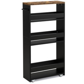 TEAMIX 4 Tier Slim Storage Cart with Handle, Slide Out Storage Rolling Utility Cart Mobile Shelving Unit Organizer Trolley for Small Spaces Kitchen Laundry Narrow Places