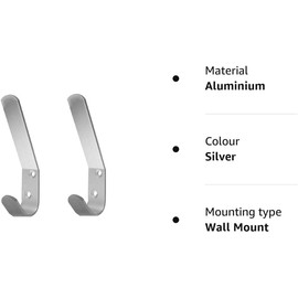 Dzina Aluminium Double Hat and Coat Hooks - 10 Pack Dress Robe Garment Hangers Hook 125mm x 4mm - Screws Included