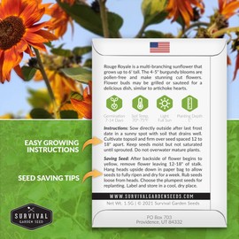 1 Pack Rouge Royale Sunflower Seeds for Planting with Instructions to Grow Crimson Flowers in Your Home Flower & Vegetable Garden - Non-GMO Heirloom Moulin Rouge Sunflower Seed - Survival Garden Seeds