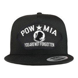 Armycrew Flexfit Oversize XXL POW MIA Not Forgotten Large Patch 5 Panel Flatbill Snapback Mesh Cap - Black - 2XL