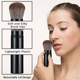 JewelryWe 2 PCS Cosmetic Beauty Makeup Minerals Powder Brush Travel Retractable Kabuki Brush,Foudation Blush Brush Cosmetic Tool