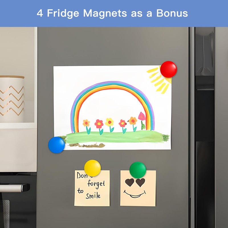 Magnetic Fridge Whiteboard Set: Dry Erase White Board, Magnets (Bonus),