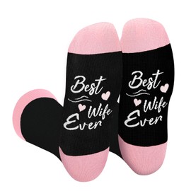 Cantustime BEST WIFE EVER Socks for Wife Women - Funny Valentines Birthday Anniversary Novelty Gifts for Girlfriend Mom Lover - Crazy Silly Cute Fun Socks Christmas Stocking