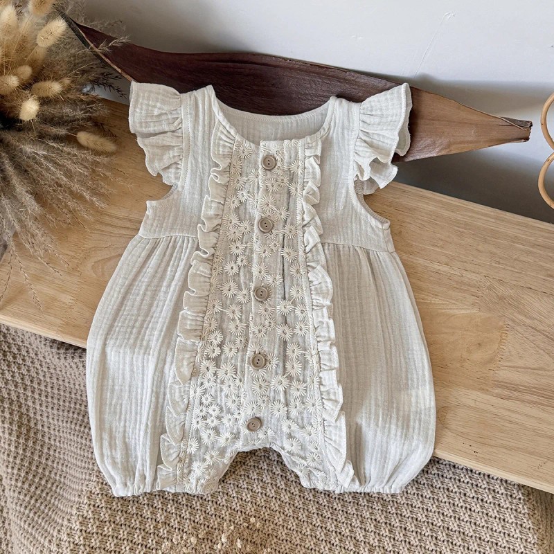 Verano Bebé Niña Encaje Hongo Borde Onesie