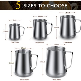 Milk Frothing Pitcher, 32oz Steaming Pitcher Stainless Steel Espresso Machine Accessories for Coffee Bar, Cappuccino Barista Tools Milk Jug Steamer Frother Cup with Decorating Latte Art Pen