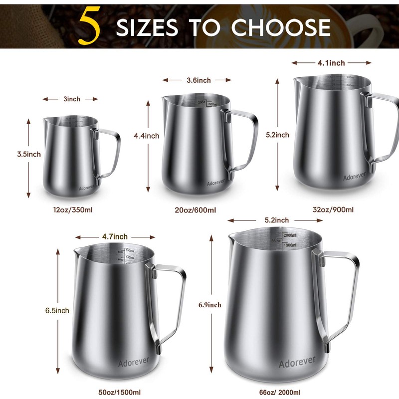 Milk Frothing Pitcher, 32oz Steaming Pitcher Stainless Steel Espresso Machine