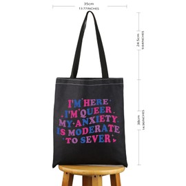 PYOUL LGBQT Pride Gift I'm Here I'm Queer My Anxiety Is Moderate To Severe Tote Bag Bisexual Pride Handbag Queer Merch (Moderate To Severe Tote)