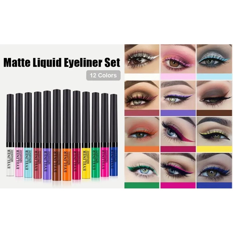 Delineador Líquido Mate para Ojos, Pack de 12 Colores de