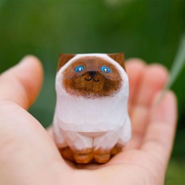 ShaoAngDuoMi Siamese Cat Figurines, Hand Carved Wooden Cat Statue, Cute Cat Statue Home Decor, Unique Cat Figure Collectibles Gift for Cat Lovers