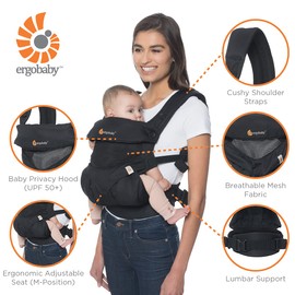 Ergobaby 360 All-Position Baby Carrier with Lumbar Support (12-45 Pounds), Sofie La Girafe - Blue, Premium Cotton