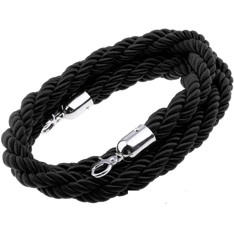 1.5M Twisted Black Queue Barrier Rope Divider Crowd Control Stanchion