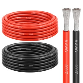 8 Gauge Silicone Wire (15ft Red & 15ft Black), 8 AWG Electrical Cable 0.08mm Tinned Copper Core High Temperature Resistant Wire, Soft and Flexible for RC Cars, Boat, Drones etc