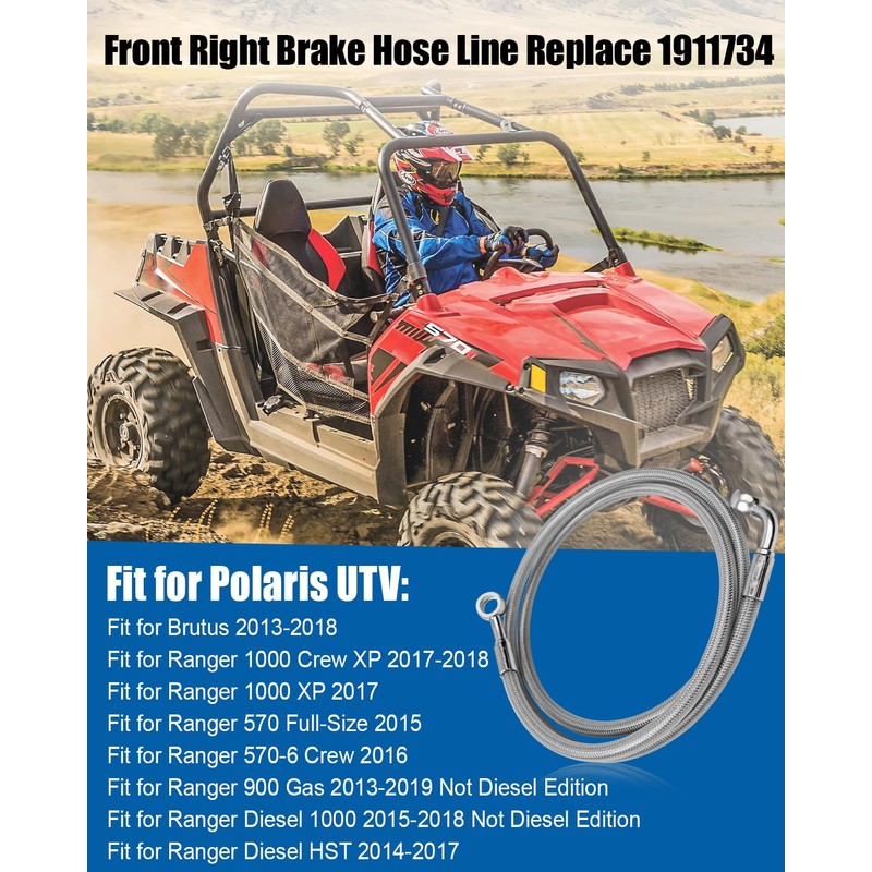 Upgrade 1911735 Front Right Brake Hose Line Compatible with Polaris