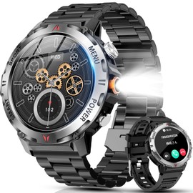 Smart Watch (2025 Improved Version), Military Standards, Flashlight, Bluetooth 5.3 Calls, LINE/Message Notification, Dustproof and Waterproof, 100+ Exercise Modes, GPS Exercise Recording, Sports