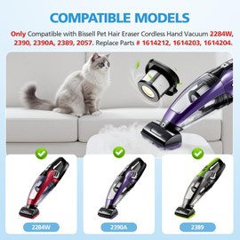 4 Pack 2284W 2390A Vacuum Replacement Filter Compatible with Bissell Pet Hair Eraser Hand Vacuum 2284W, 2390, 2390A, 2579, 2389, Part # 1614212 1614203 1614204, 4 Mesh Filters and 8 Foam Filters