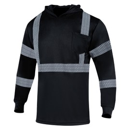 VENDACE Safety Reflective High Visibility Long Sleeve Shirts with Hood Class 1 Hi Vis Construction Breathable Work Shirts for Men(Black,S)