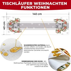 Cirzone Waterproof Table Runner Christmas 40 x 140 cm Table Decoration Christmas Deer Antlers Winter Christmas Table Runner Christmas Decoration for Holiday Party Indoor and Outdoor Use