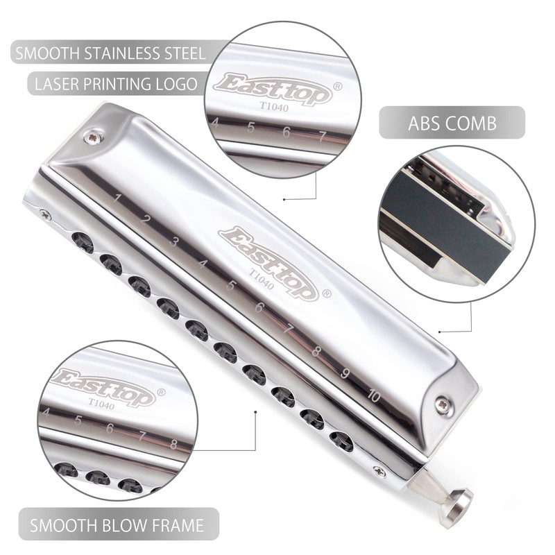 East top Chromatic Harmonica key of C, 10 Holes 40
