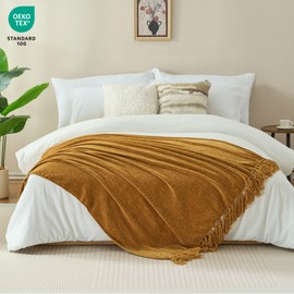 GINAMUSE Chenille Throw Blanket for Couch with Tassels,50"X60" Soft Cozy Lightweight Knitted Boho Decorative Blankets for Bed and Sofa,Yellow