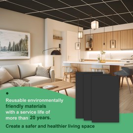 Smooth Black Drop Ceiling Tile 2ft x 4ft, PVC Ceiling Panel 24x48in – Waterproof, Washable and Fire-Rated - High-Grade PVC to Prevent Breakage-Package of 10 Tiles