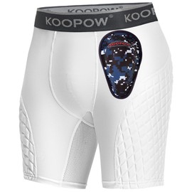 KOOPOW Boys' Sliding Shorts Youth Padded Slider Shorts Sliding Pads with Cup Pocket for Baseball, Football, Lacrosse, Hockey, White All, Small