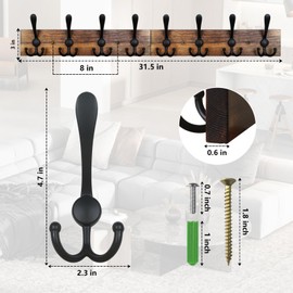 Homagic Coat Rack Wall Mount 31.5'' Coat Hanger Wall Mount Burnt Brown Coat Hooks for Wall Rustic Towel Racks for Bathroom Living Room Coat Hat Cloth