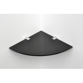 BSM Marketing Wall Mounted Acrylic Floating Corner Shelf with Chrome Supports Available in Clear, Black and White (Black, 240mm x 240mm)