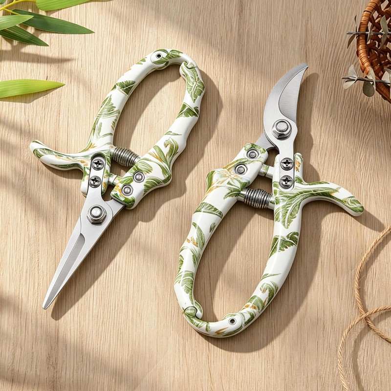 Garden Pruning Shears 2 Pack, Bypass Pruning Shears and Straight
