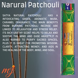 Original Satya Nag Champa Natural Patchouli Incense Sticks | with M&J incense sticks holder | x4 pack | for Aromatherapy, Spa, Yoga, Weddings, Meditation, Healing, Positivity and Relaxation