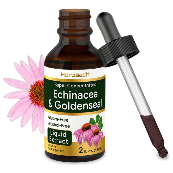 Echinacea Goldenseal Liquid Extract | 2 fl oz | Alcohol Free Tincture Drops | Vegetarian, Non-GMO, Gluten Free | by Horbaach